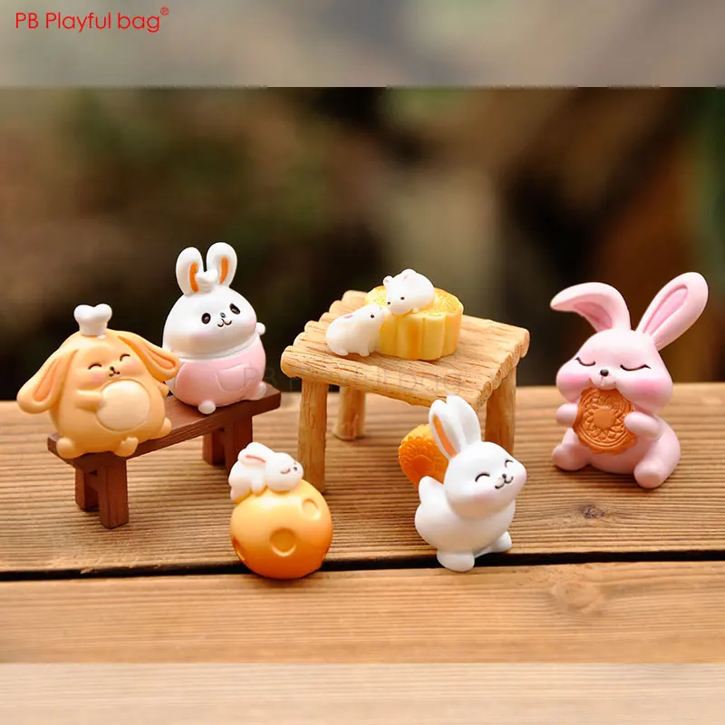 Eğlenceli çanta Moon pasta tavşan Sevimli karikatür tavşan figürü pvc hayvan modeli heykel Oyuncak Yaratıcı DİY süsleri Noel hediyeleri HF74