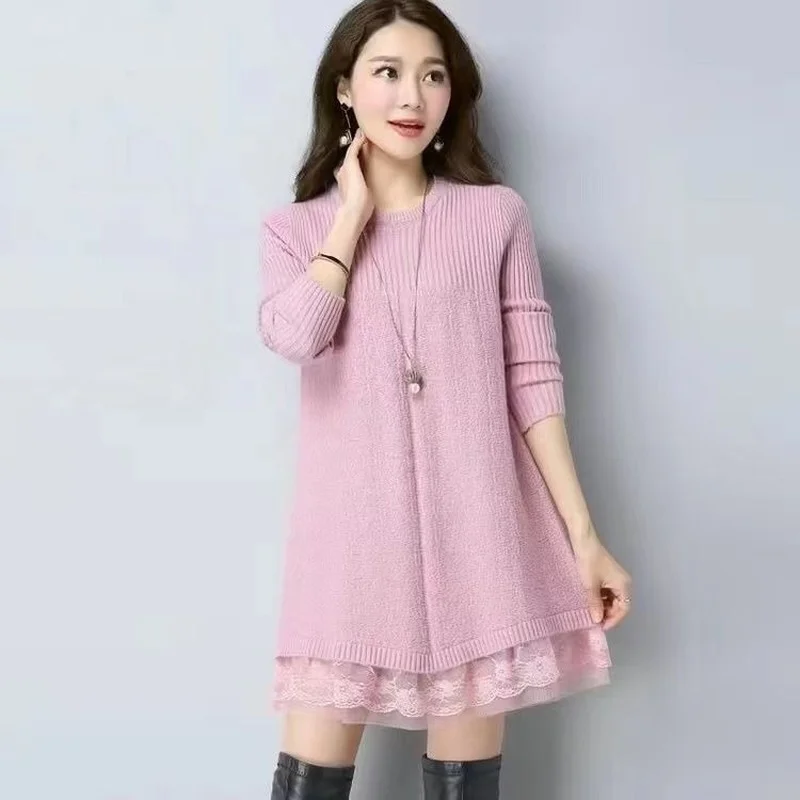 Yeni Moda 2022 Kadın Sonbahar Kış Uzun Örme Kazak Kazaklar Casual Kore Giyim Sıcak Kadın sıfır yaka bluzlar S-4XL X728